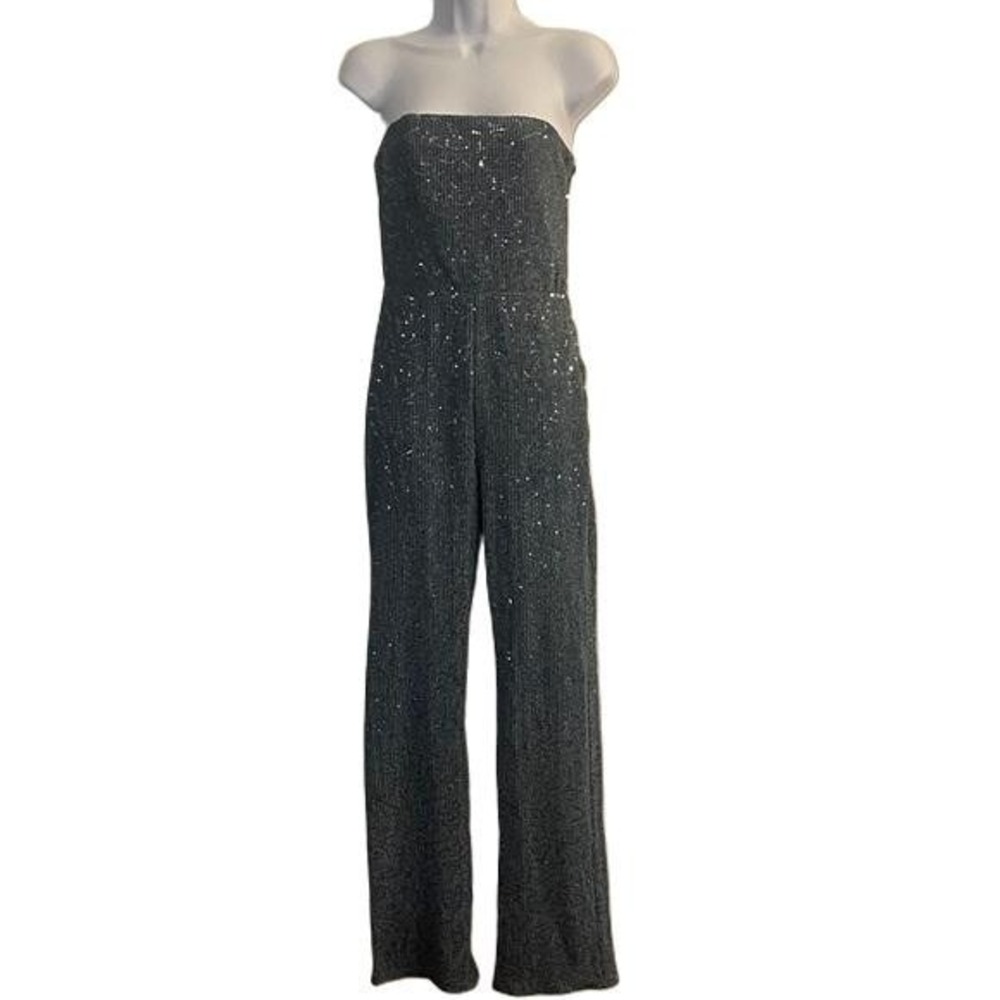 Wild‎ Fable Womens Strapless Sequin Wide Leg Jumpsuit Dark Blue Silver S NEW
